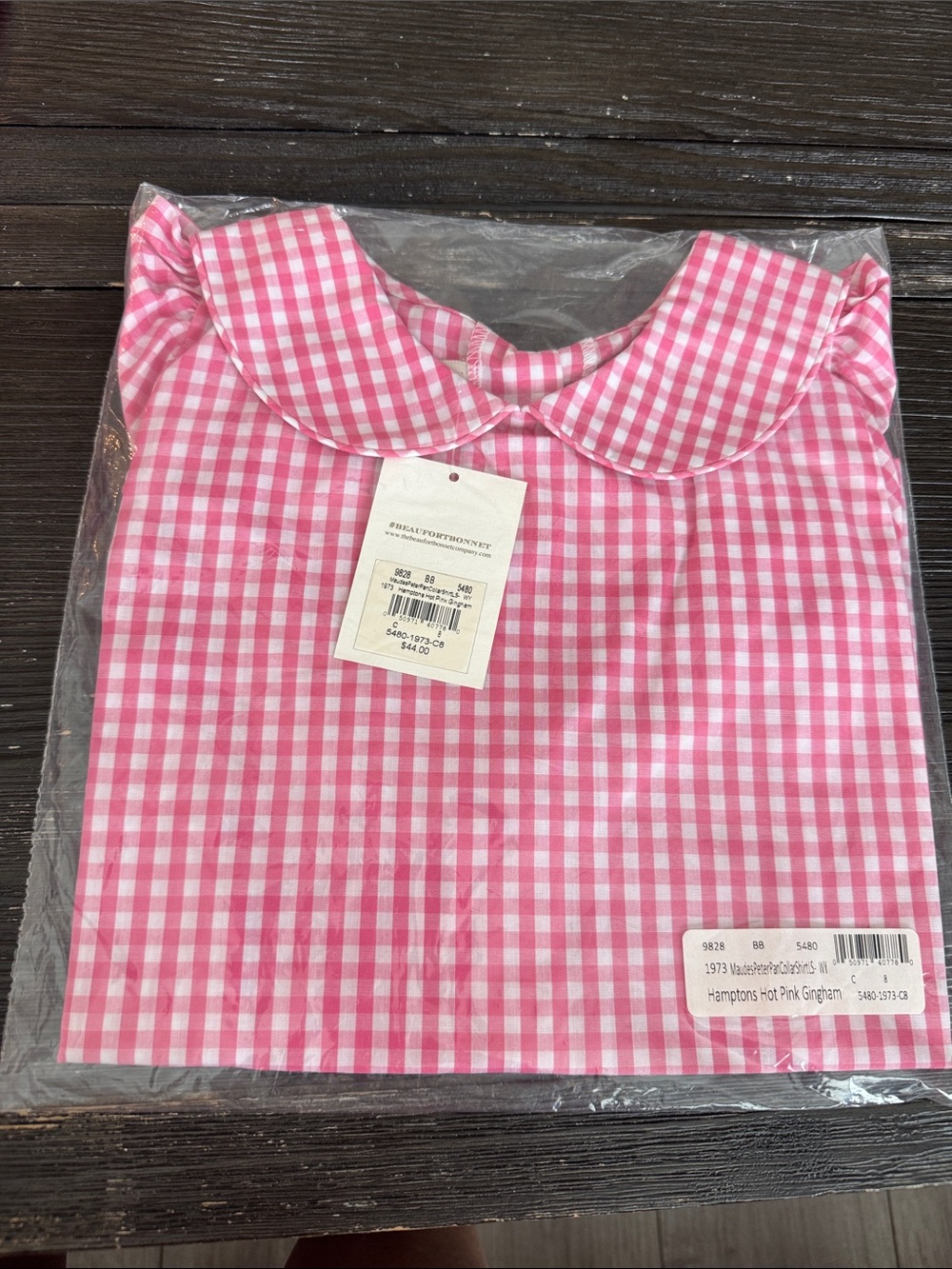 The Beaufort Bonnet Company Pink Gingham Peter Pan Collar Top Long Sleeve